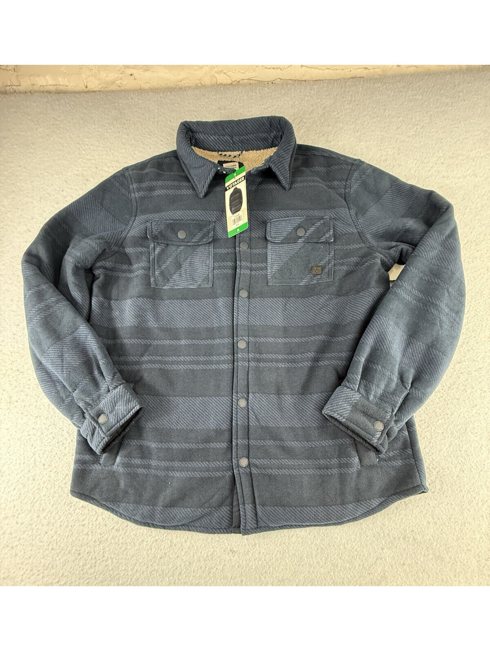 Voyager Men's Blue Striped Lined Snap Front Shacket Jacket, Size XL
